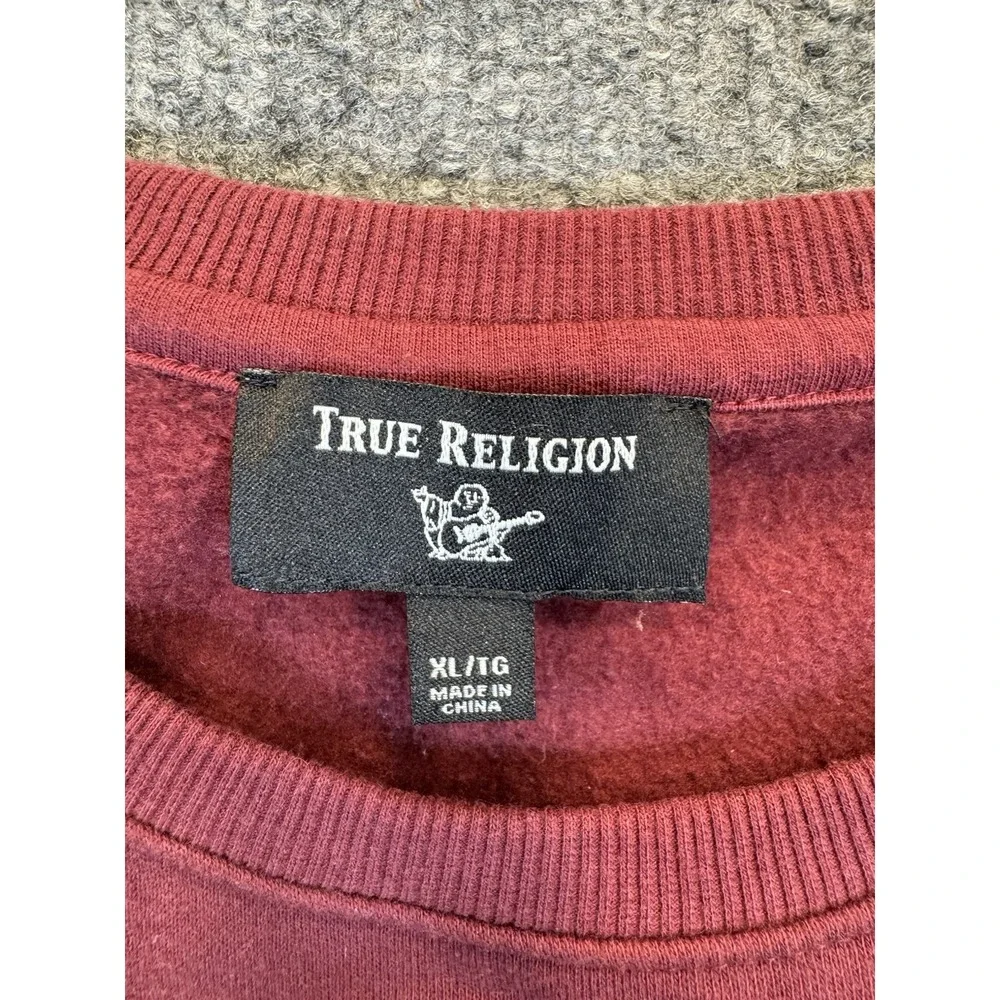 True Religion Men's XL Burgundy Logo Crewneck Sweatshirt